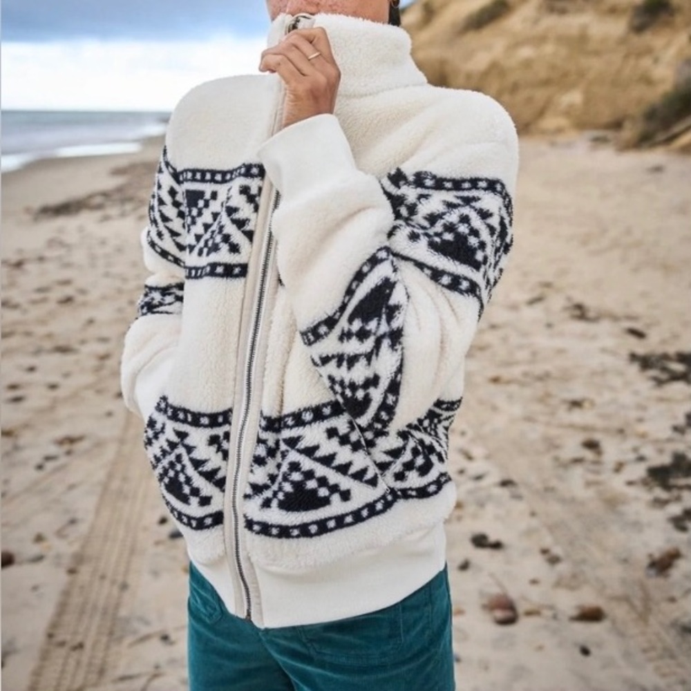 Faherty Aztec Print High Pile Fleece Sherpa Jacket Women’s S Outdoor Granola